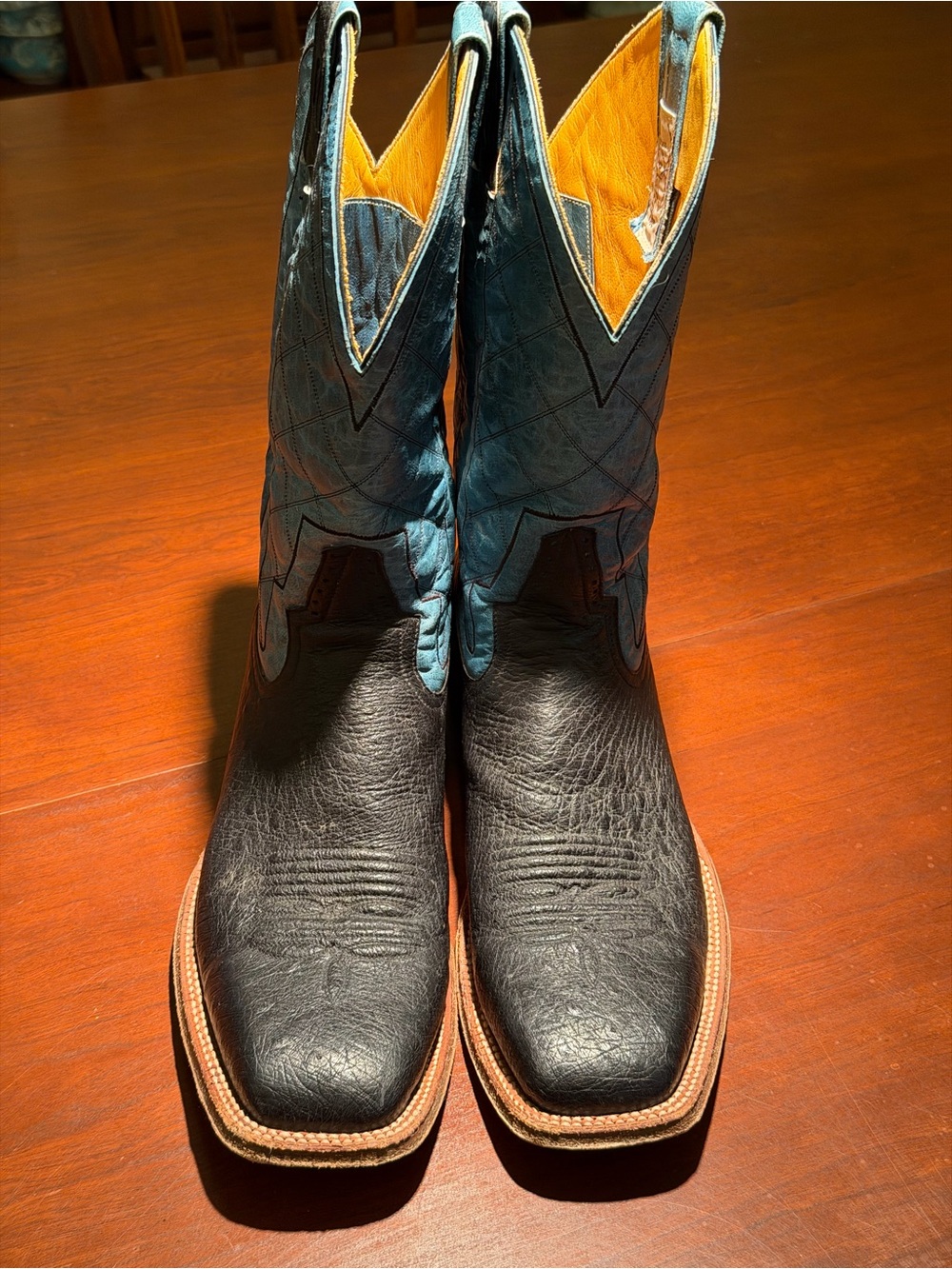 Men's Black Leather Western Boots with Teal Shaft 11.5A